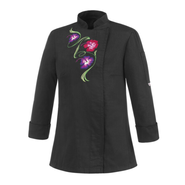 EGOCHEF FLOWERS WOMAN CHEF JACKET - BLACK - ERGASIA STORES