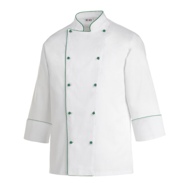 EGOCHEF PIPING CHEF JACKET - WHITE WITH GREEN DETAILS - ERGASIA STORES