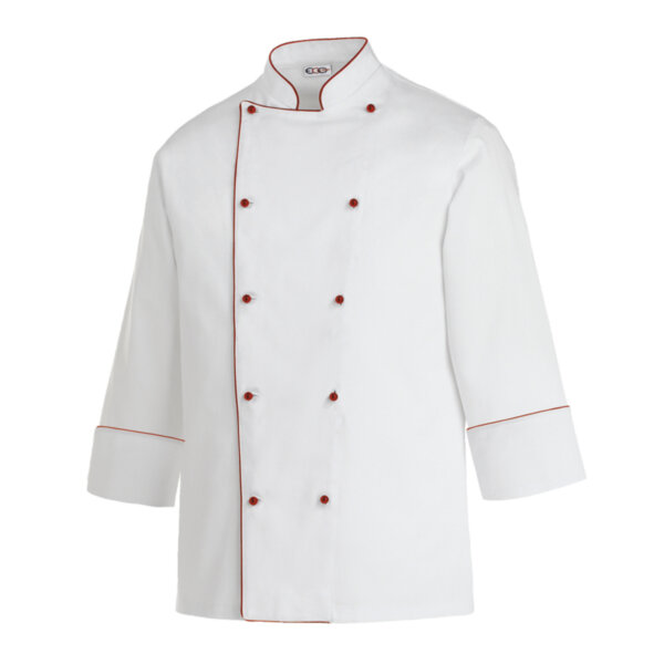 EGOCHEF PIPING CHEF JACKET - WHITE WITH RED DETAILS - ERGASIA STORES