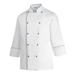 EGOCHEF PIPING CHEF JACKET - WHITE WITH BLUE DETAILS - ERGASIA STORES