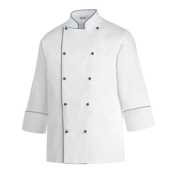 EGOCHEF PIPING CHEF JACKET - WHITE WITH BLUE DETAILS - ERGASIA STORES