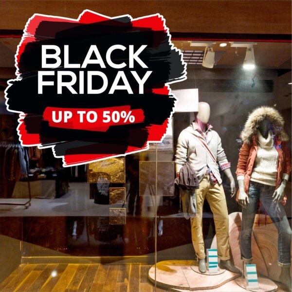 black friday window sticker ergasia stores